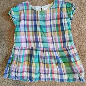 Gap Kids Girls Rainbow Plaid Ruffle Sleeve Blouse Sz L